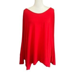 P Luca Milano Top M Red Dolman Sleeve Stretch Uneven Hem Loose Lagonlook​​​​